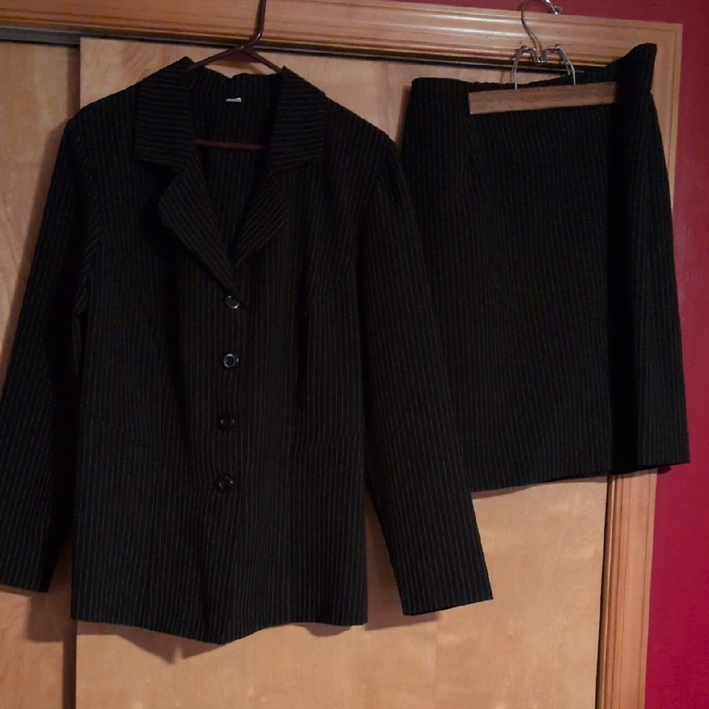 Chic Black Pinstripe Blazer and Skirt Set
